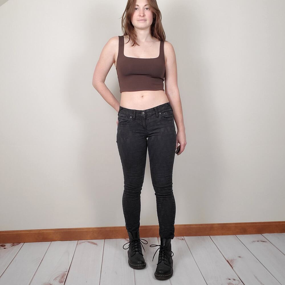 Free People Washed Black Floral Jacquard Low Rise Skinny Jeans Womens 26